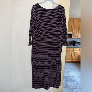 Lane Bryant Womens Blue Orange Midi Dress Striped Ribbed  Button Down size 18/20